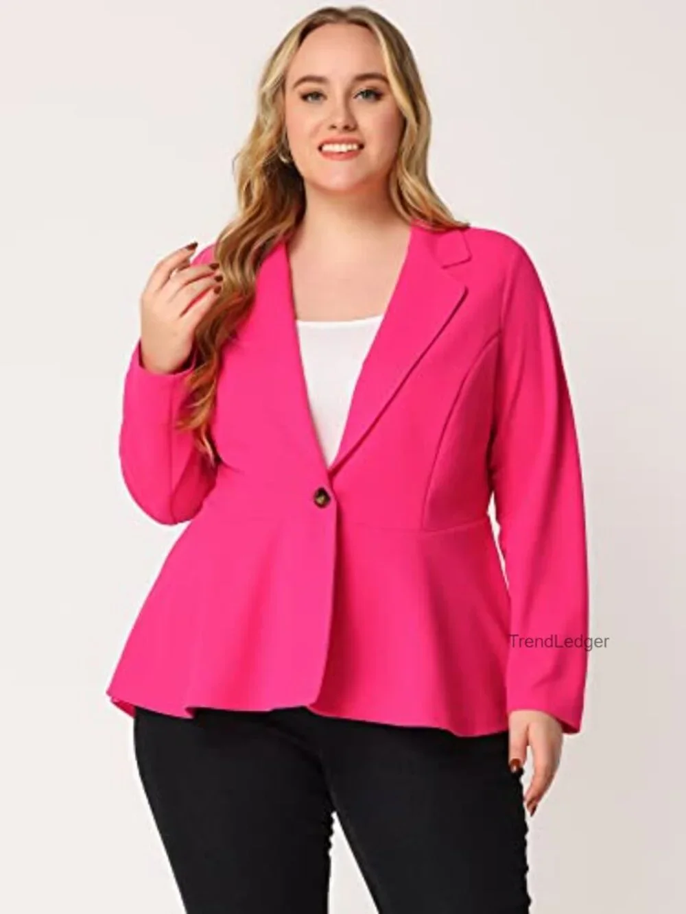 Plus Size Peplum Blazer Notch Lapel Work Business Casual Suit Jacket - Picture 3 of 6